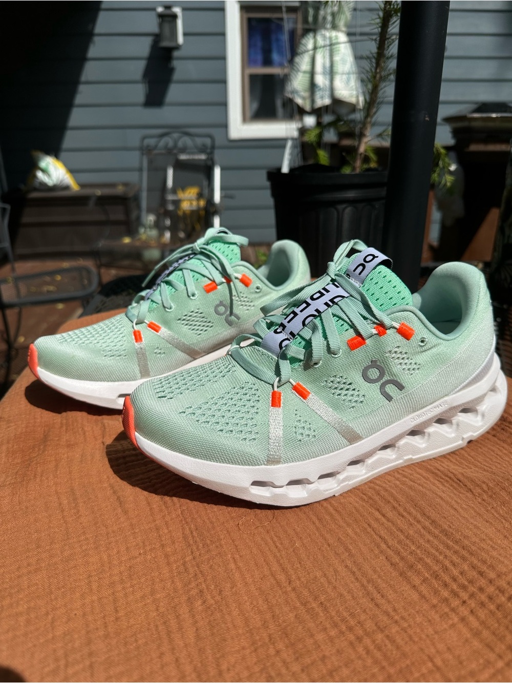 On Cloud Cloudsurfer Women's Mint Athletic Running Shoes with Orange Highlights